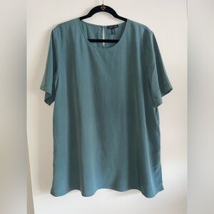 Eileen Fisher Teal Tencel Short Sleeve Tunic Top Sz XL